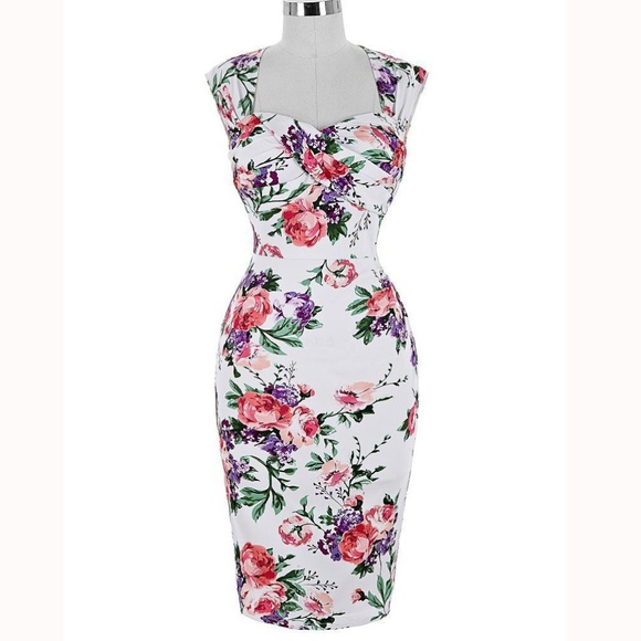 Belle Poque Dresses & Skirts - Belle Poque White Floral Bodycon Dress